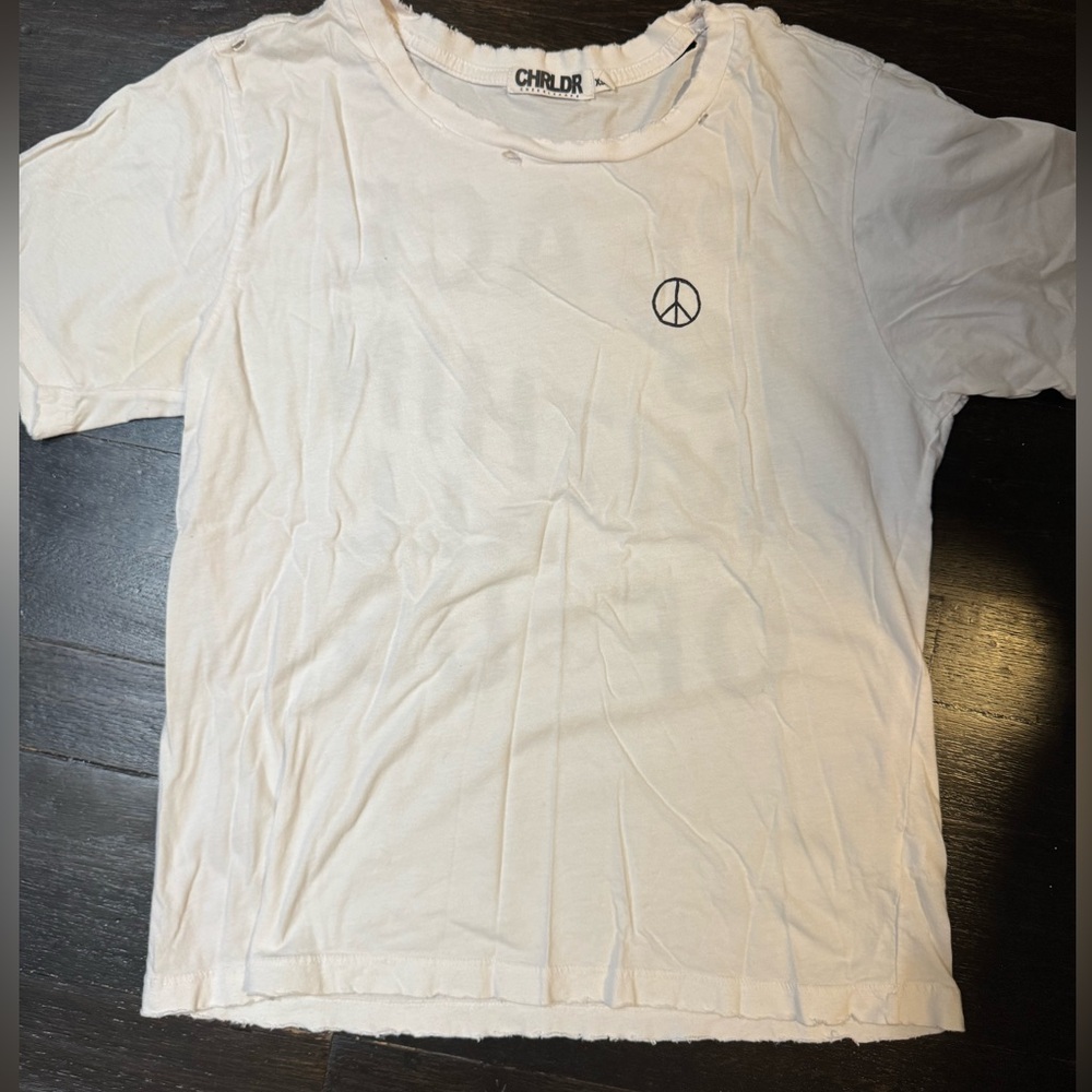 CHRLDR White Tee with Distressed Details